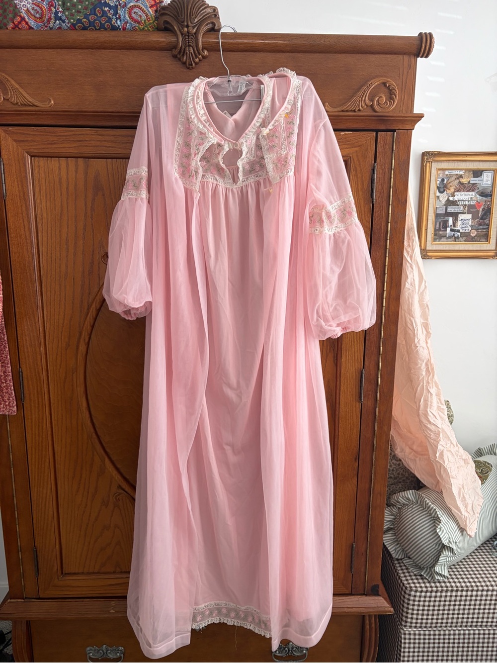 Komar Kids Pink Sheer Nightgown with Lace Trim